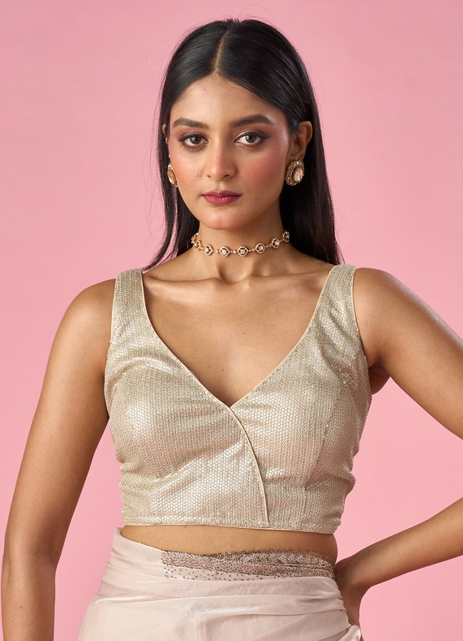 Mohey Women Elegant Gold Georgette Blouse