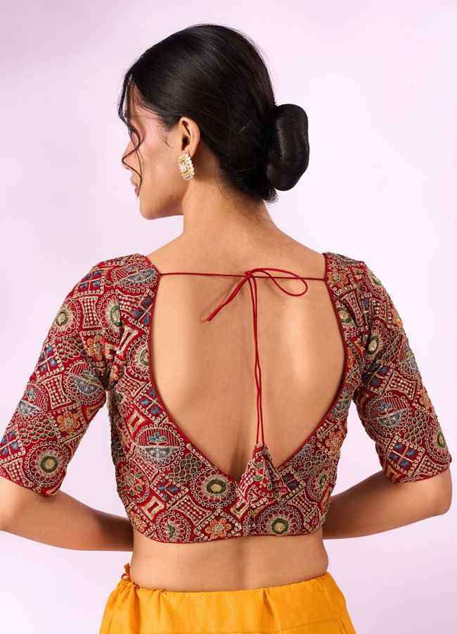 Mohey Women Red Georgette Blouse with Sequin Work