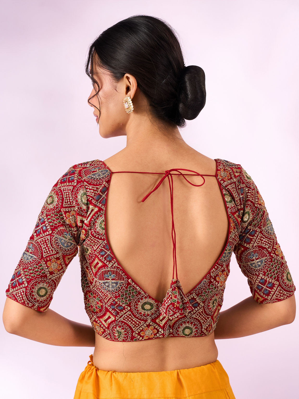 Mohey Women Red Georgette Blouse with Sequin Work