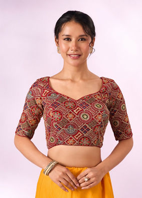 Mohey Women Red Georgette Blouse with Sequin Work