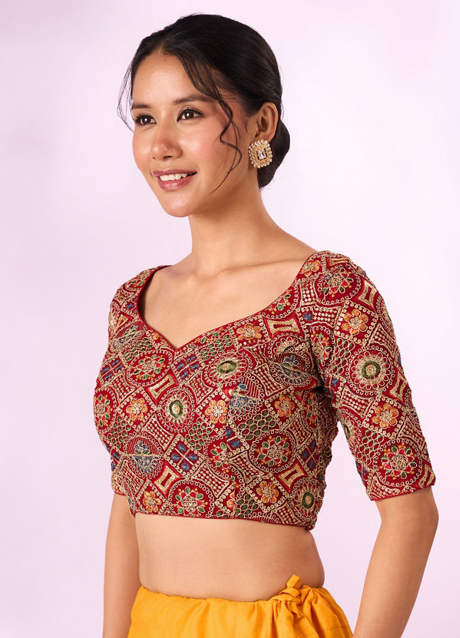 Mohey Women Red Georgette Blouse with Sequin Work