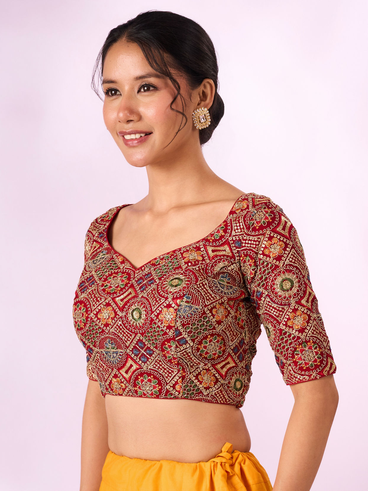 Mohey Women Red Georgette Blouse with Sequin Work