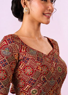 Mohey Women Red Georgette Blouse with Sequin Work