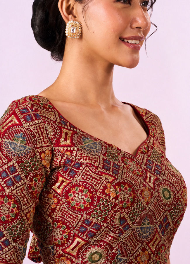 Mohey Women Red Georgette Blouse with Sequin Work