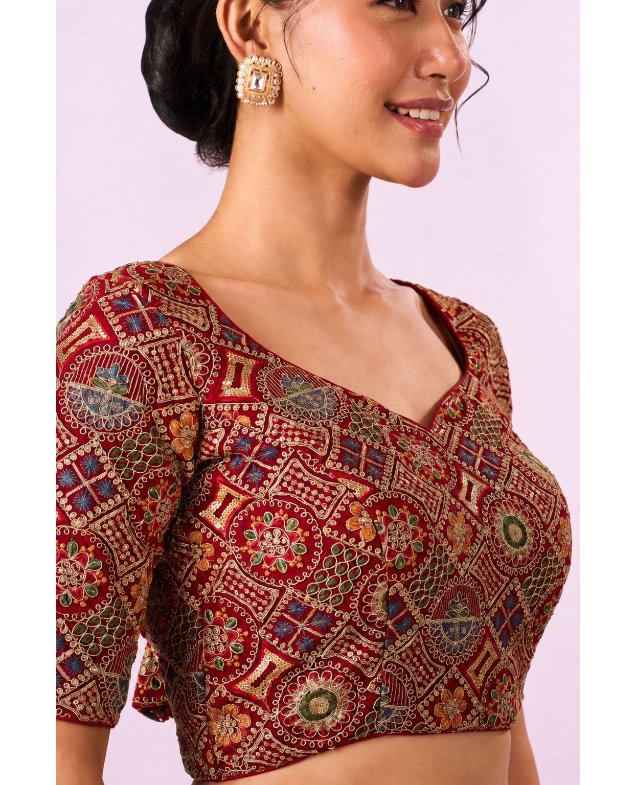 Mohey Women Red Georgette Blouse with Sequin Work