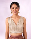 Mohey Women Cream Silk Blouse with Weave Detail