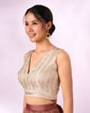 Mohey Women Cream Silk Blouse with Weave Detail