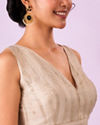 Mohey Women Cream Silk Blouse with Weave Detail