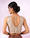 Mohey Women Cream Silk Blouse with Weave Detail