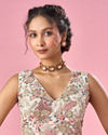 Mohey Women Cream Georgette Blouse with Sequin Work