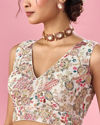 Mohey Women Cream Georgette Blouse with Sequin Work
