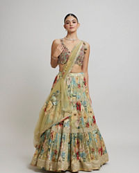 Twamev Women Enchanting Pista Green Lehenga