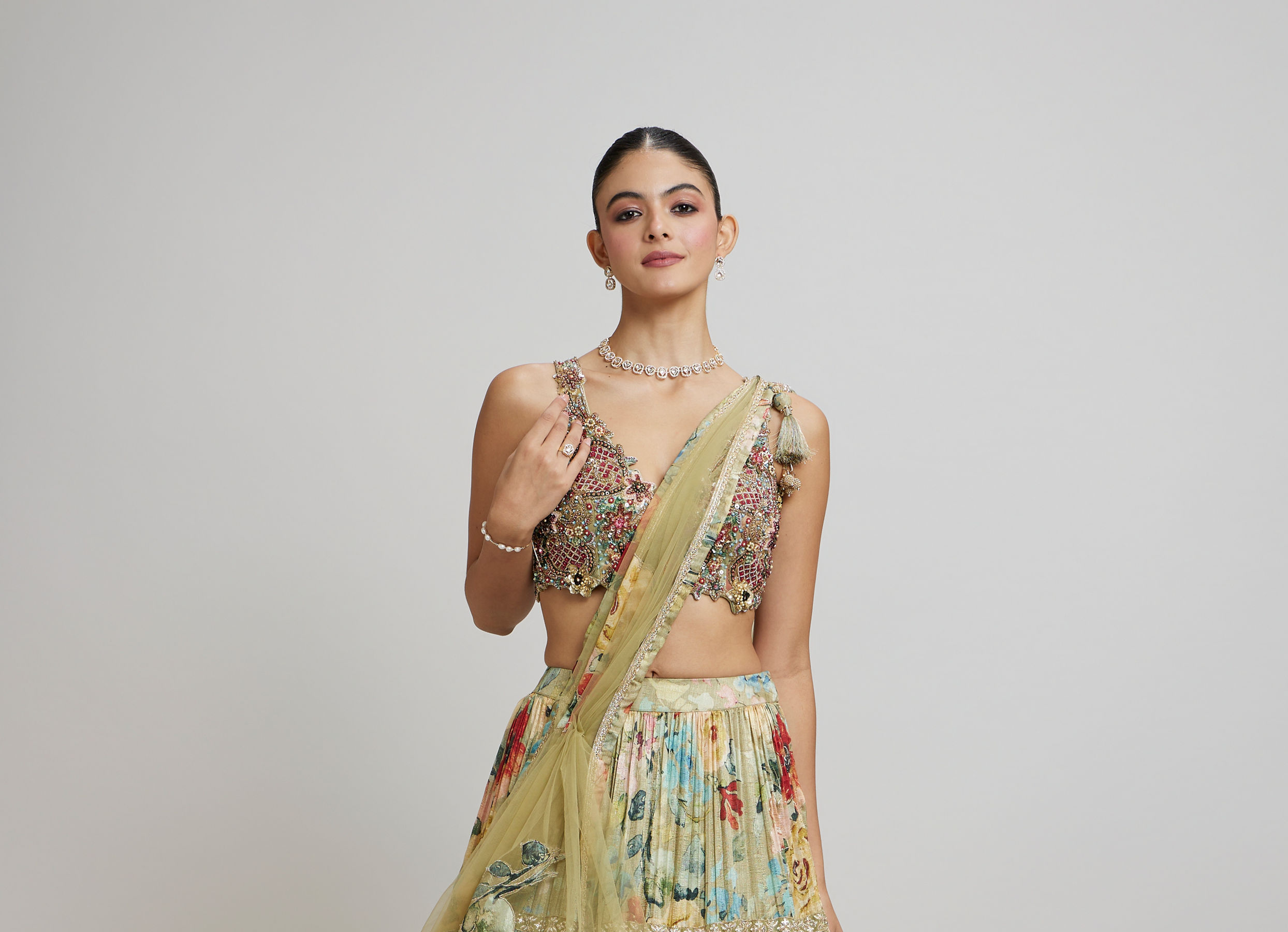 Twamev Women Enchanting Pista Green Lehenga