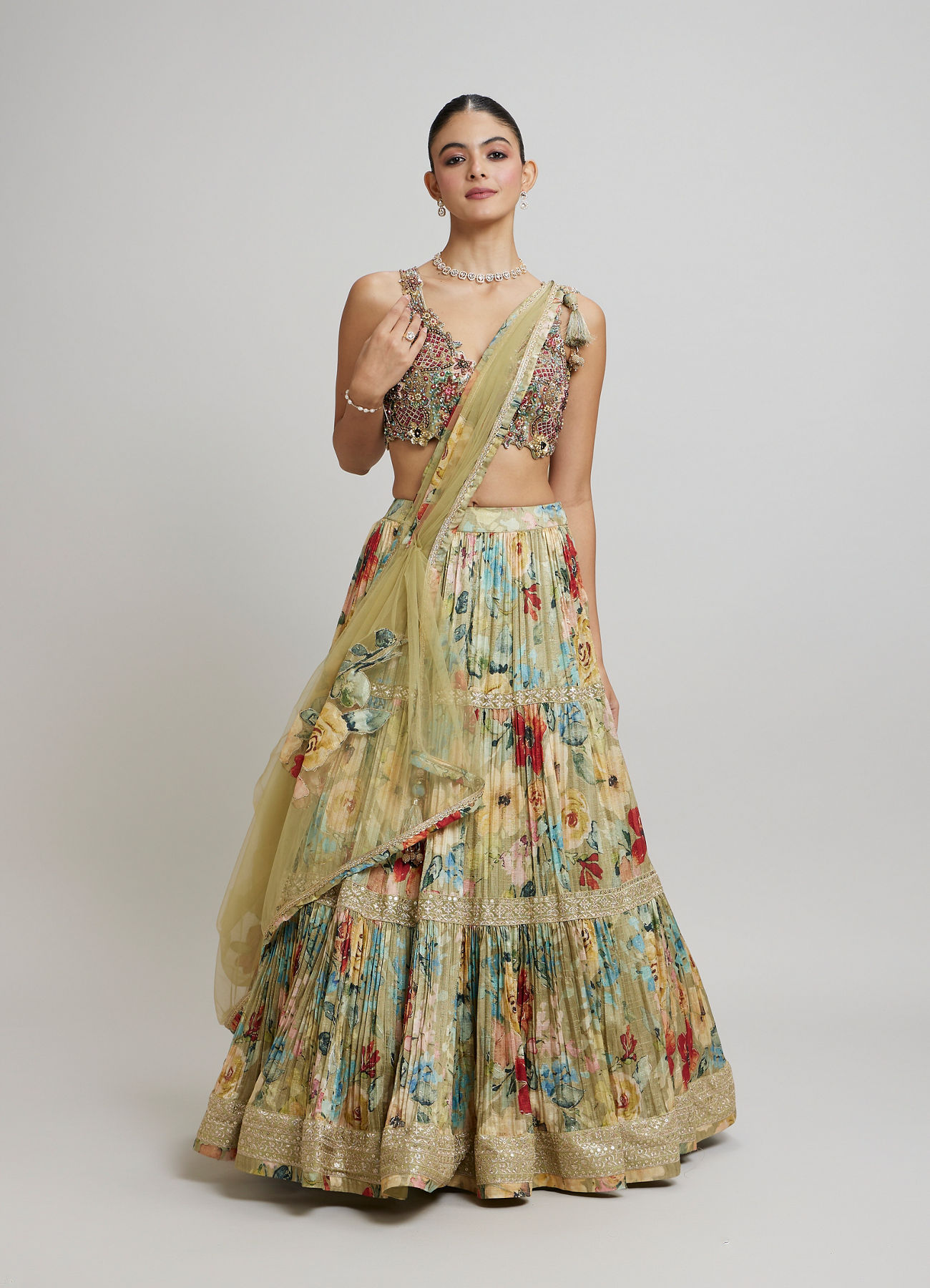 Twamev Women Enchanting Pista Green Lehenga