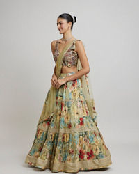 Twamev Women Enchanting Pista Green Lehenga