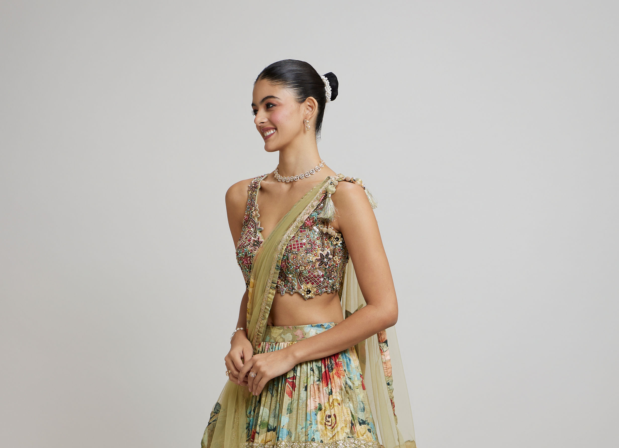 Twamev Women Enchanting Pista Green Lehenga