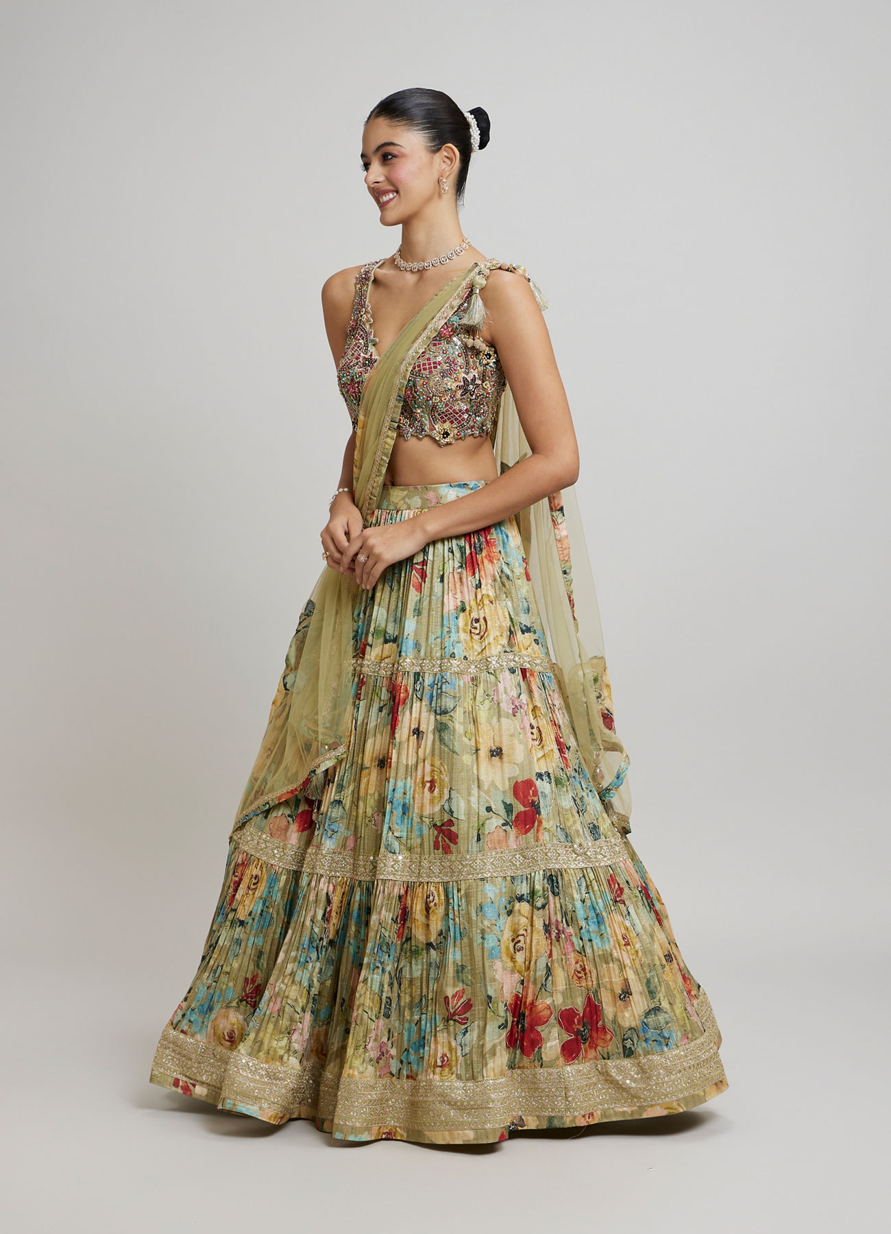 Twamev Women Enchanting Pista Green Lehenga