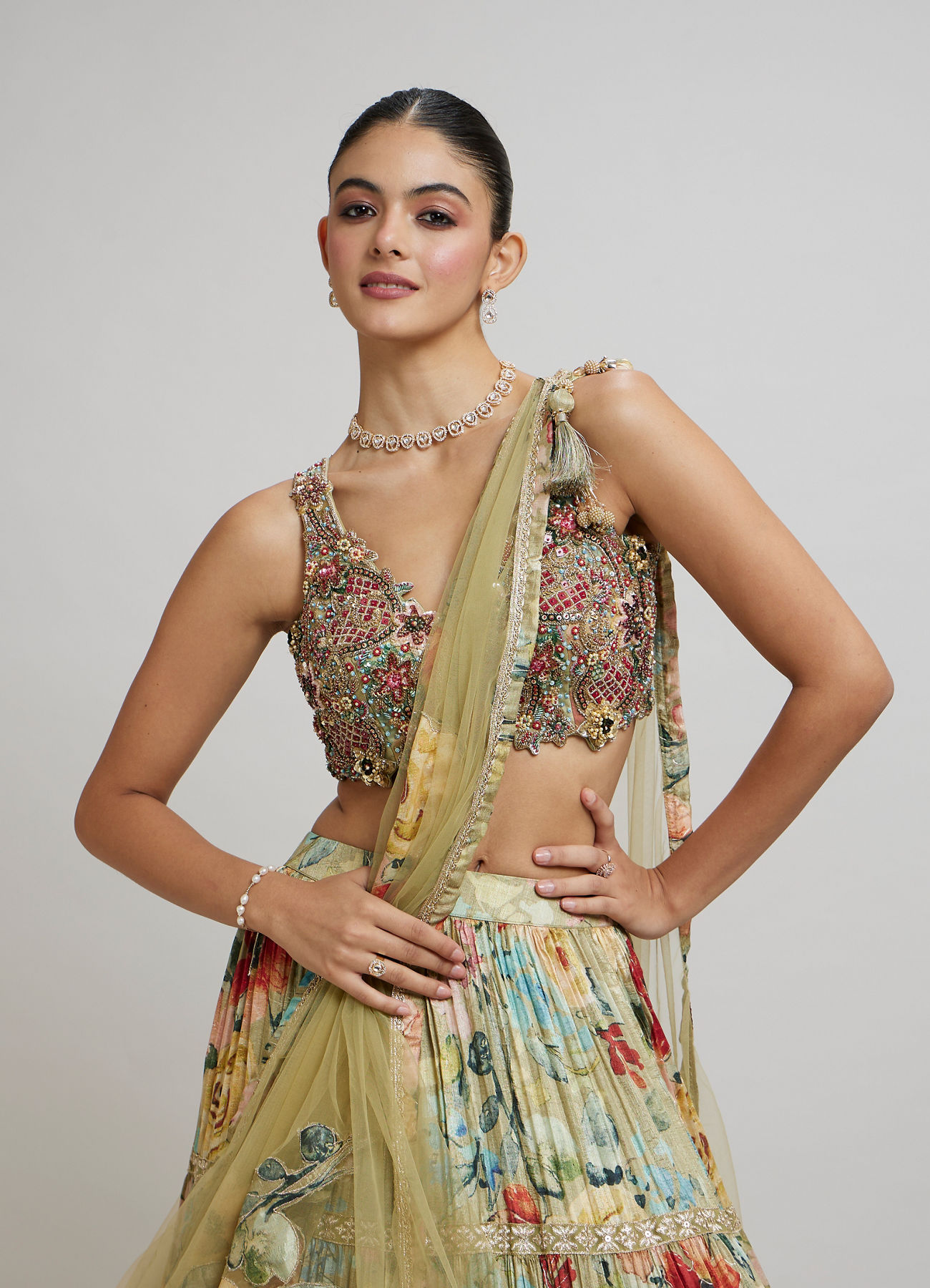 Twamev Women Enchanting Pista Green Lehenga