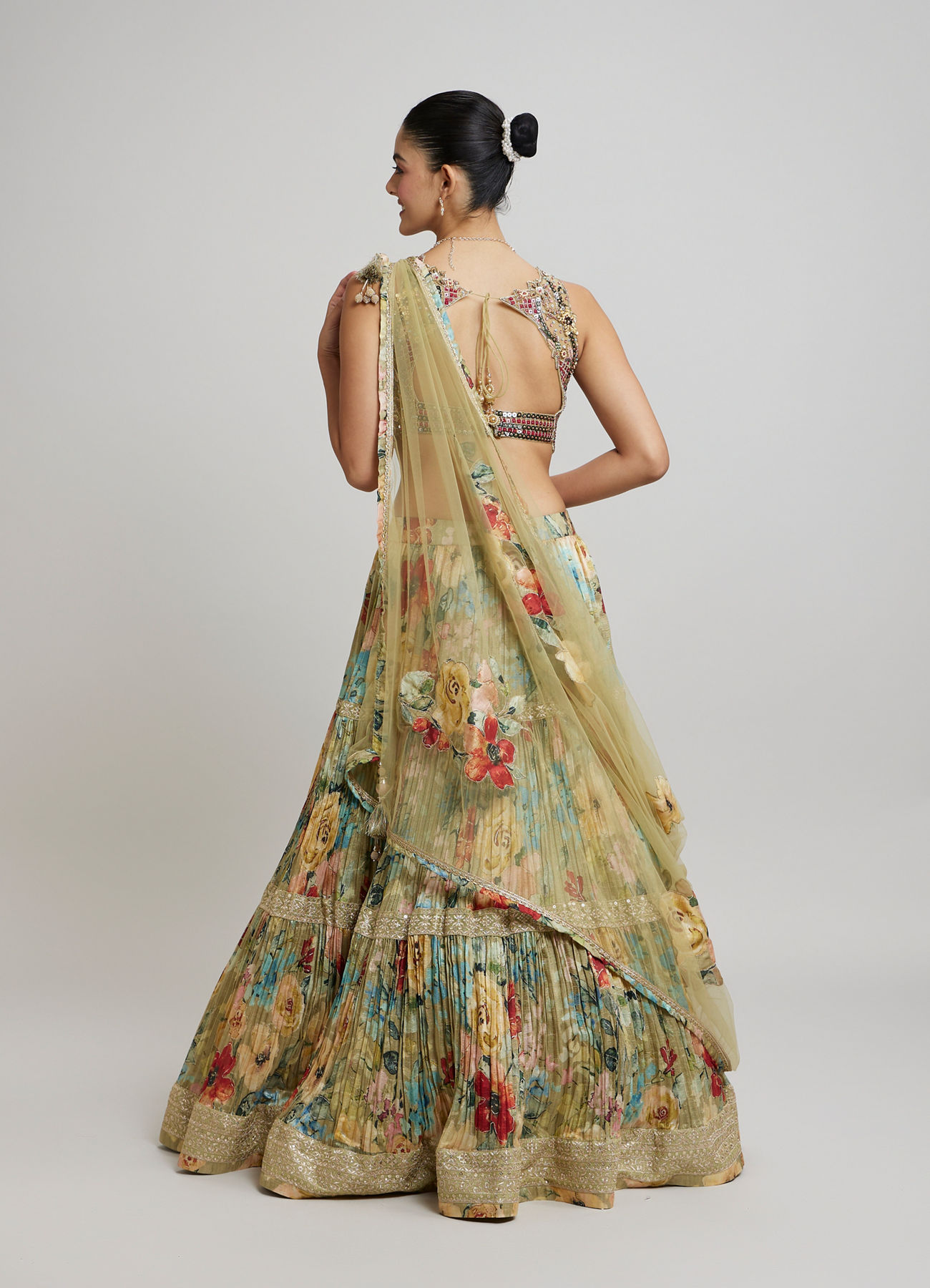 Twamev Women Enchanting Pista Green Lehenga