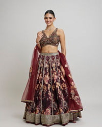 Twamev Women Elegant Maroon Net Lehenga