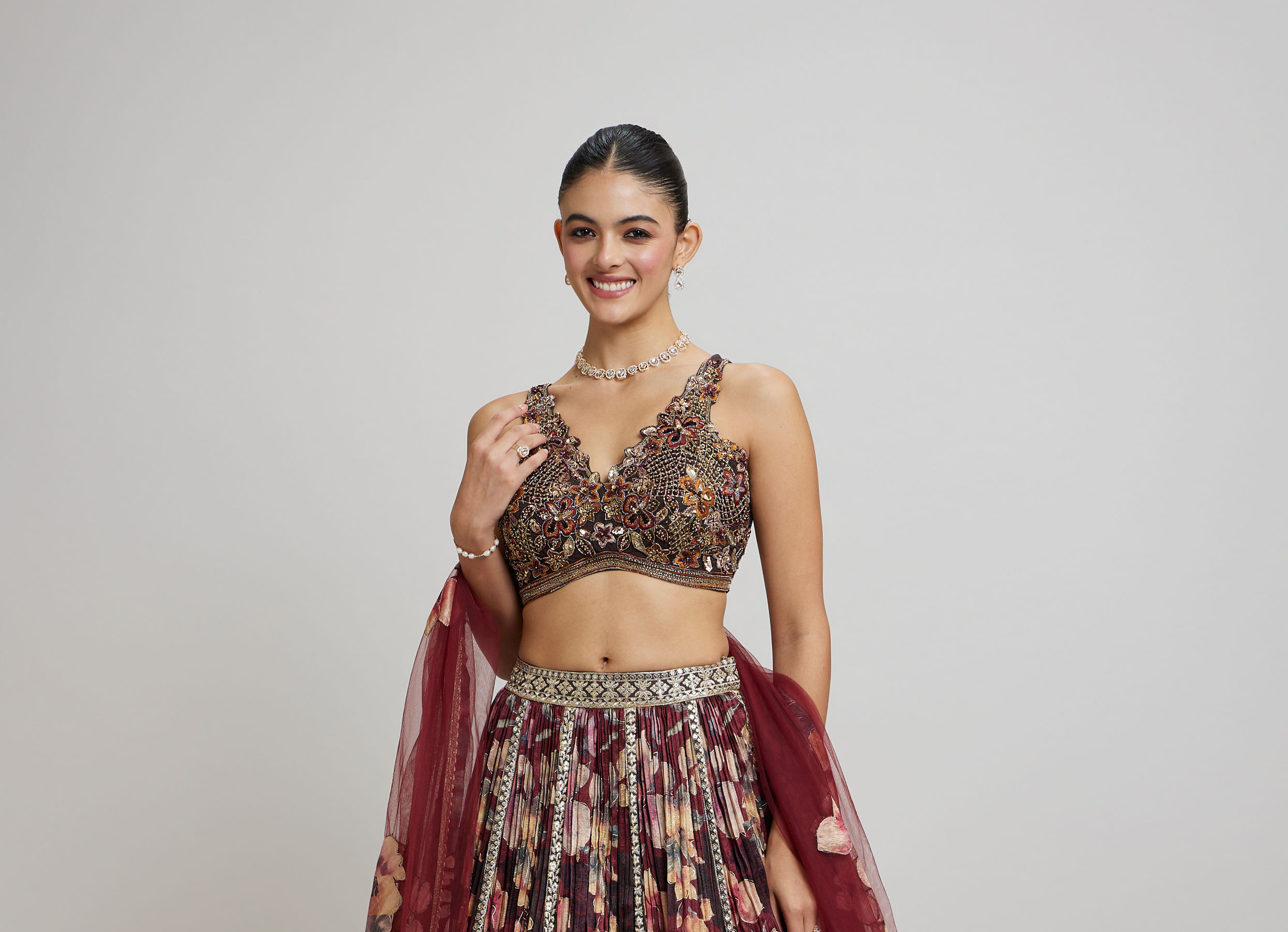 Twamev Women Elegant Maroon Net Lehenga