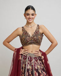 Twamev Women Elegant Maroon Net Lehenga