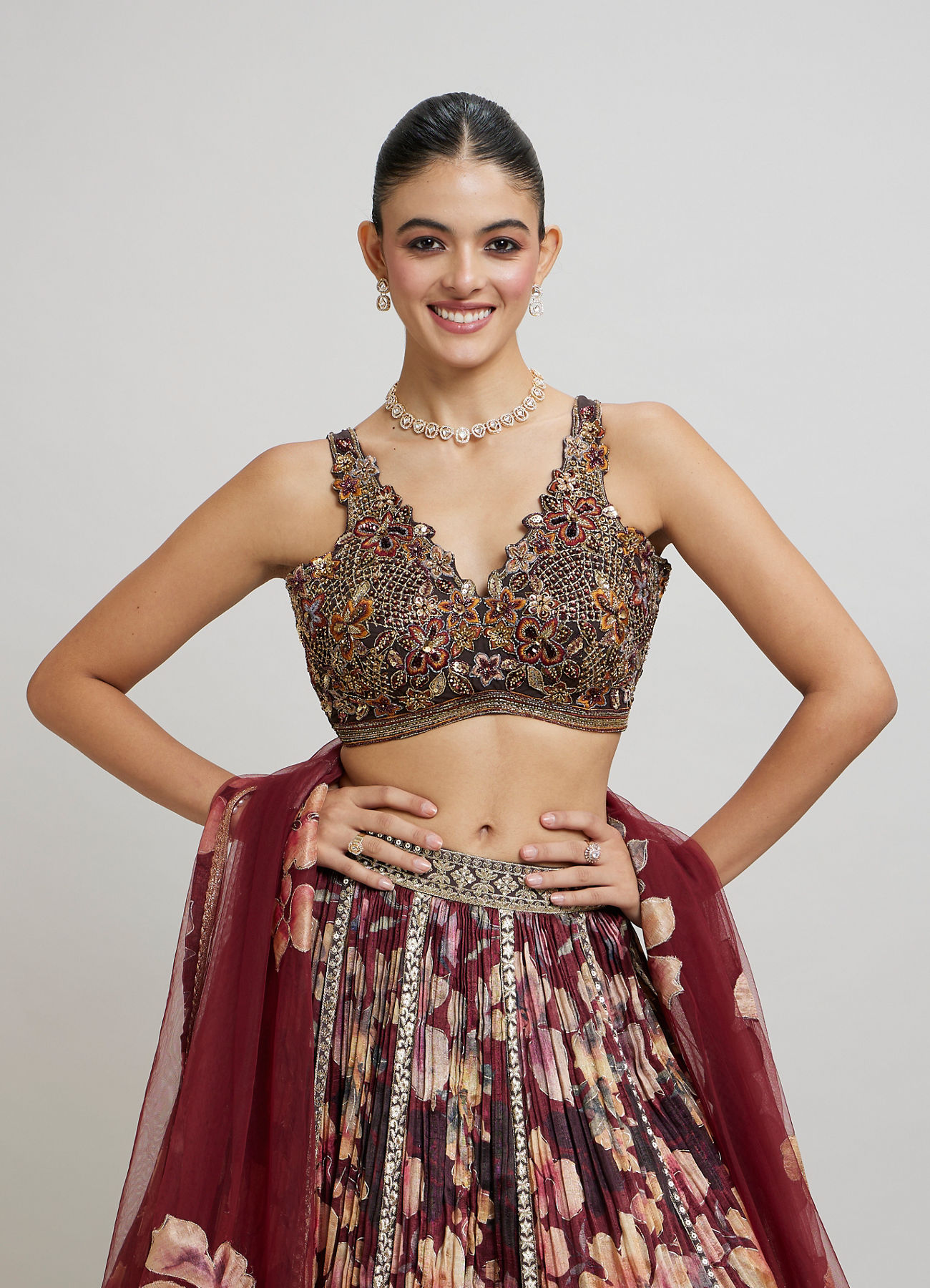 Twamev Women Elegant Maroon Net Lehenga