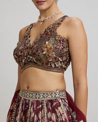 Twamev Women Elegant Maroon Net Lehenga
