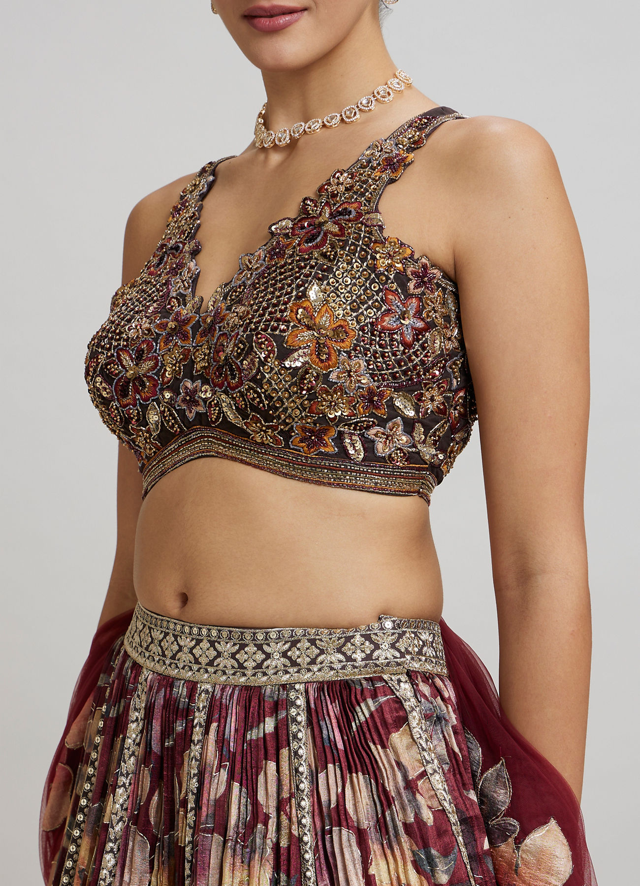 Twamev Women Elegant Maroon Net Lehenga