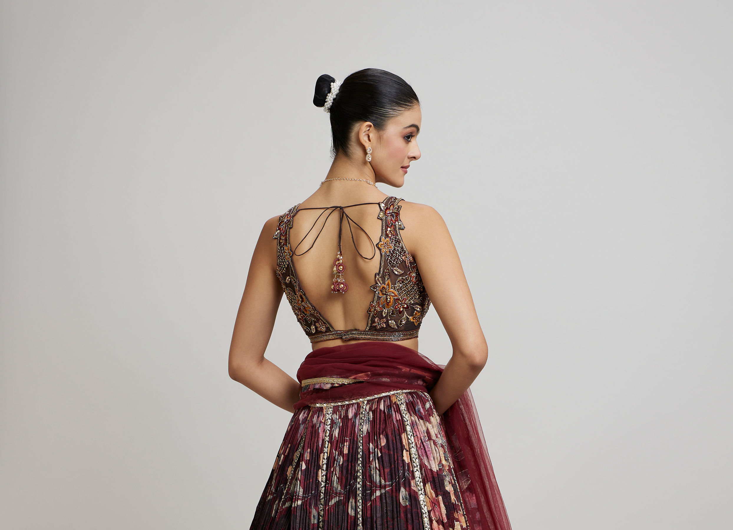 Twamev Women Elegant Maroon Net Lehenga