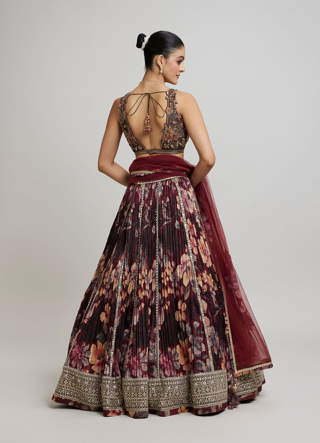 Twamev Women Elegant Maroon Net Lehenga