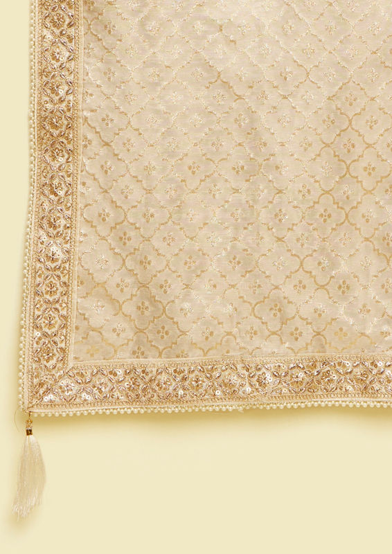 Twamev Men Beige Chanderi Dupatta for Elegant Styling