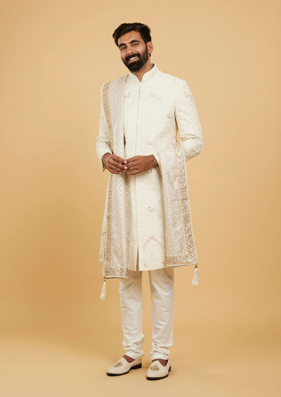 Twamev Men Beige Chanderi Dupatta for Elegant Styling