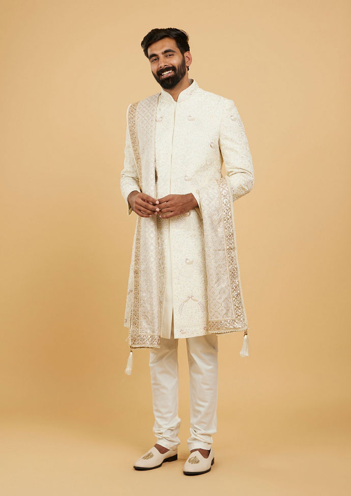 Twamev Men Beige Chanderi Dupatta for Elegant Styling