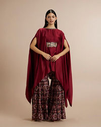 Twamev Women Charming Maroon Satin Indo Western