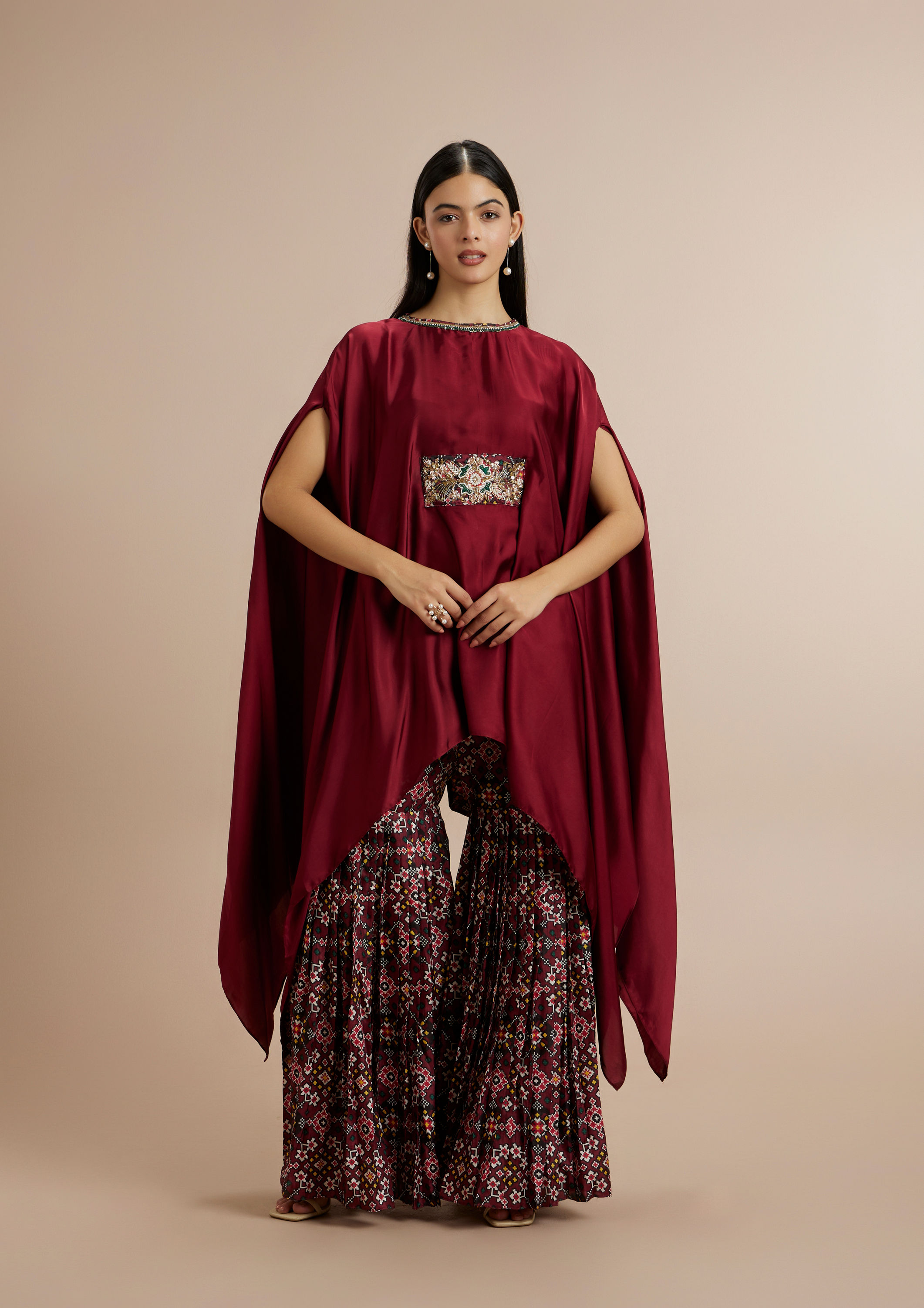 Twamev Women Charming Maroon Satin Indo Western