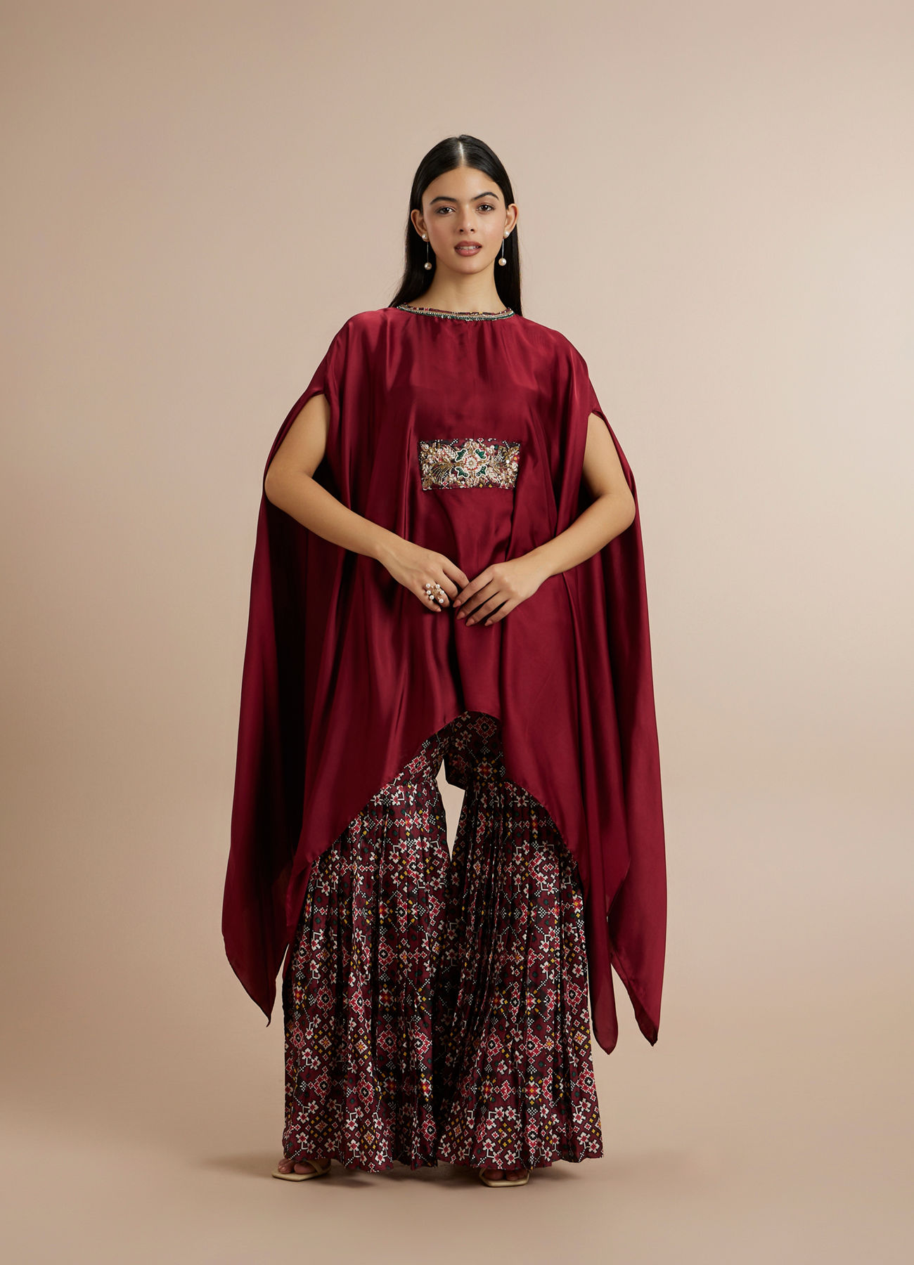 Twamev Women Charming Maroon Satin Indo Western