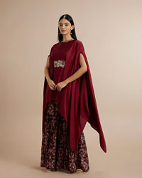 Twamev Women Charming Maroon Satin Indo Western