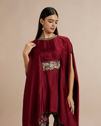 Twamev Women Charming Maroon Satin Indo Western