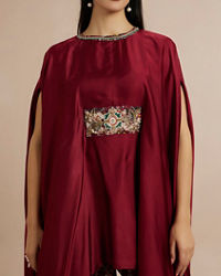 Twamev Women Charming Maroon Satin Indo Western