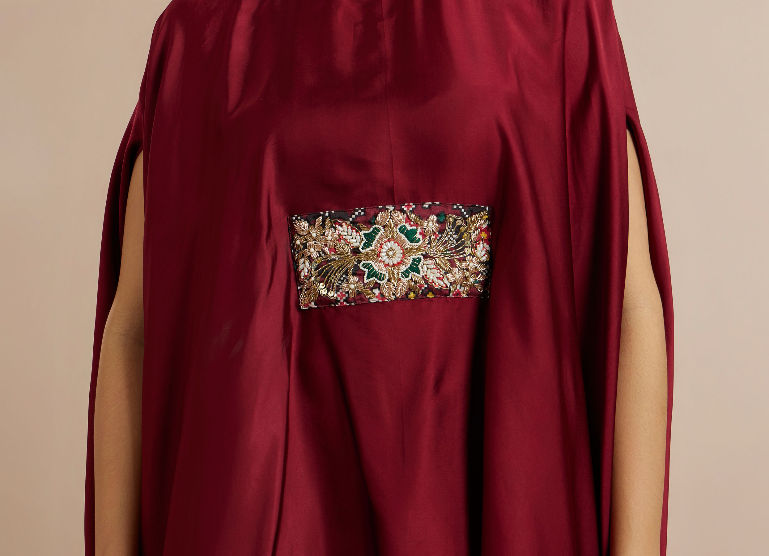 Twamev Women Charming Maroon Satin Indo Western