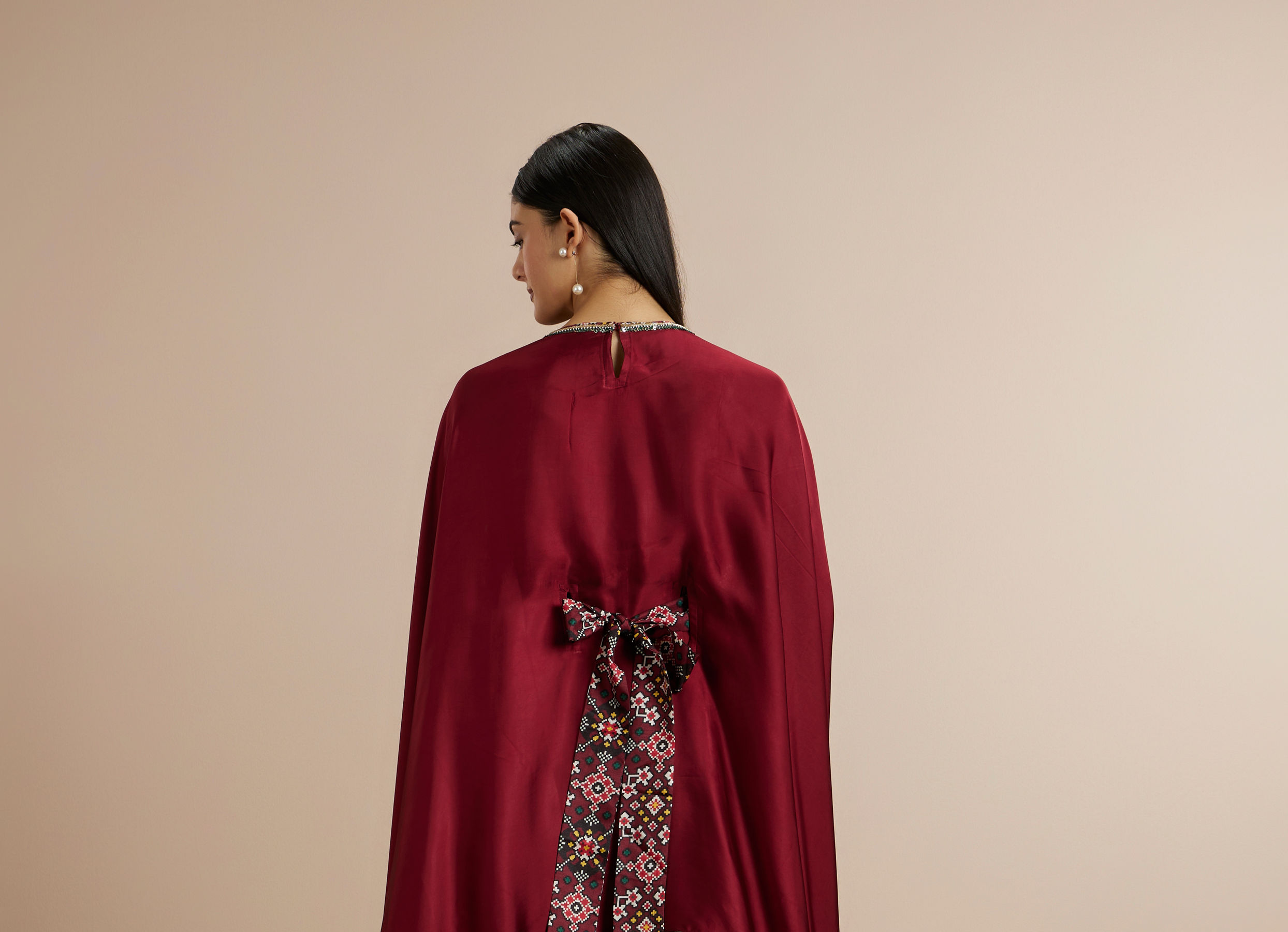 Twamev Women Charming Maroon Satin Indo Western