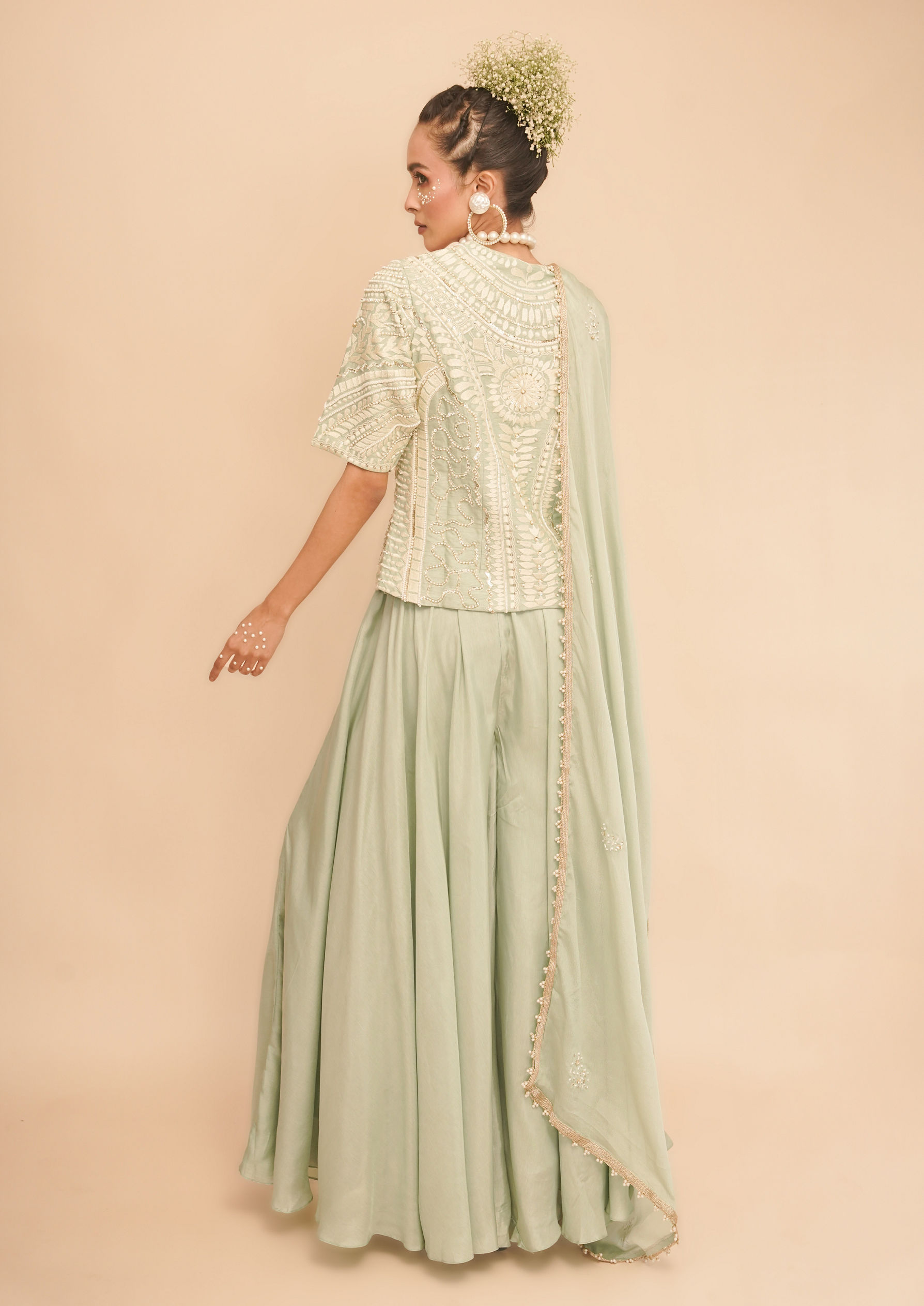 Twamev Women Sea Green Splendor Indo Western