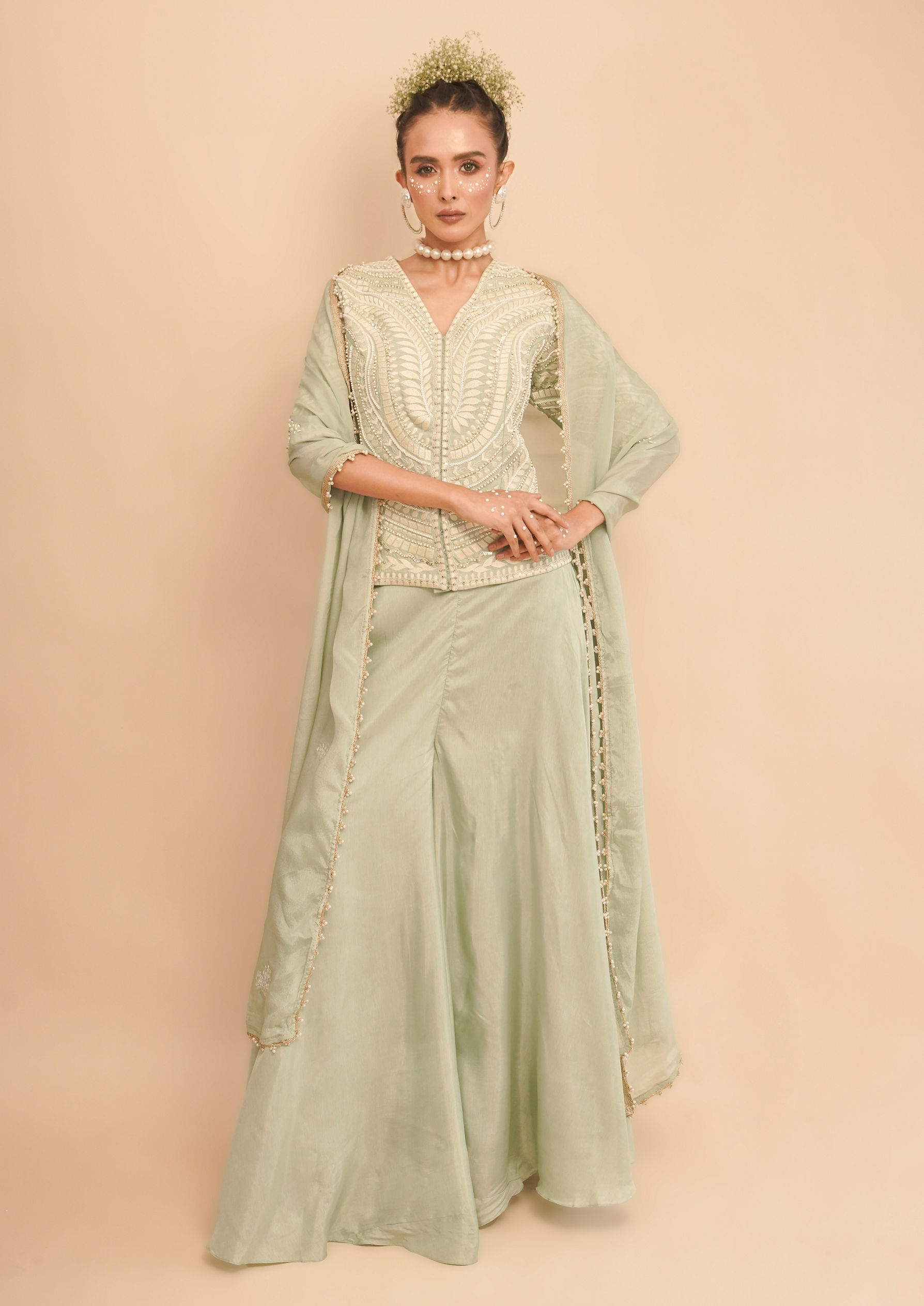 Twamev Women Sea Green Splendor Indo Western