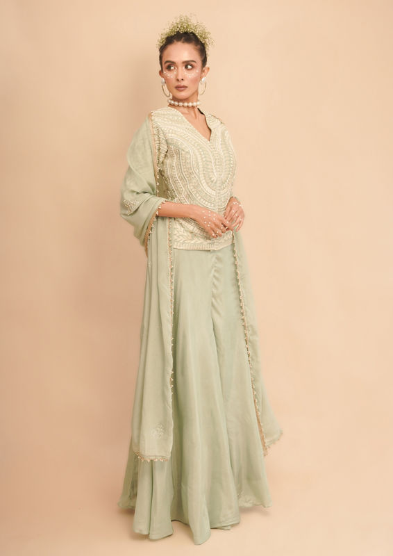 Twamev Women Sea Green Splendor Indo Western