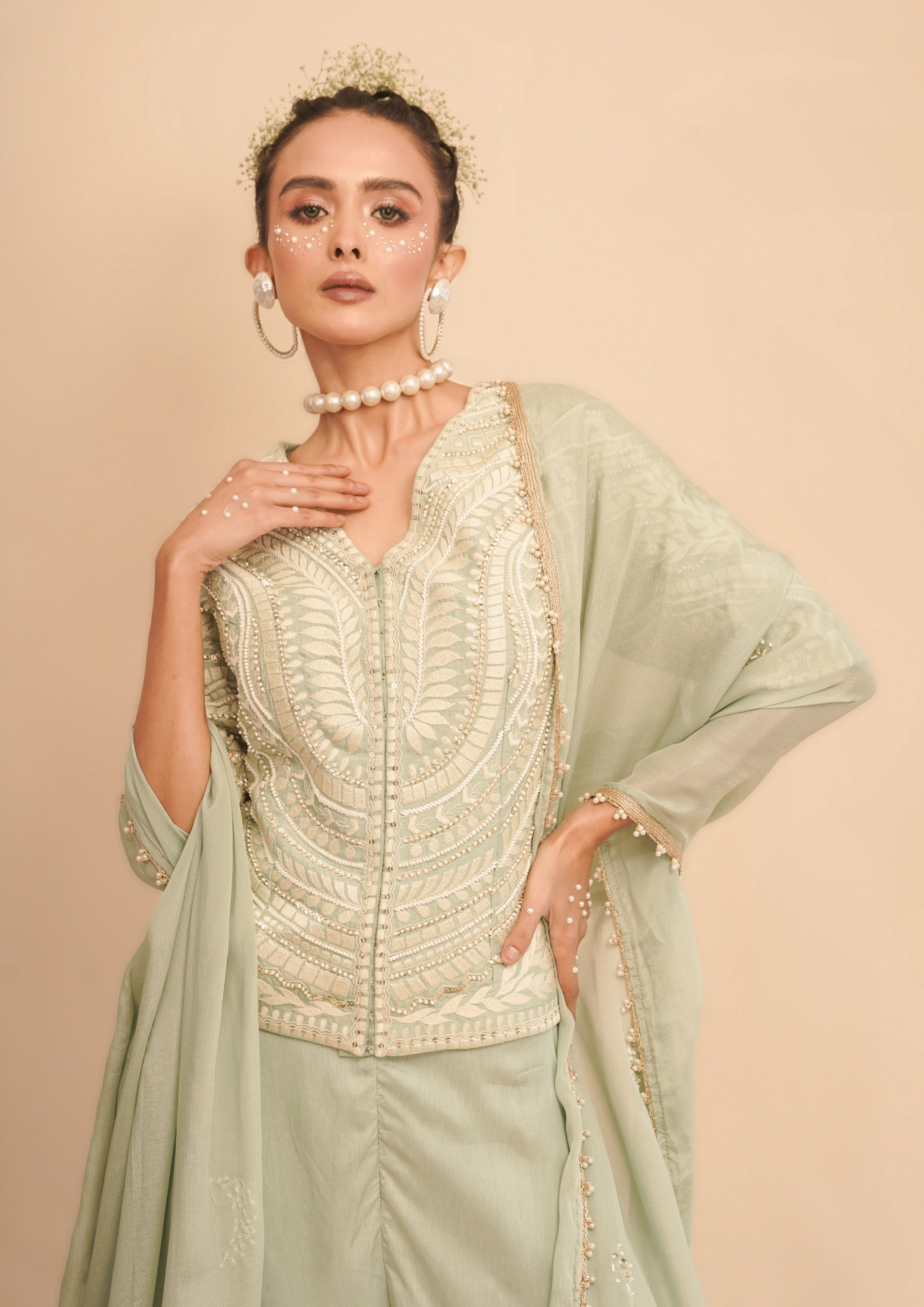 Twamev Women Sea Green Splendor Indo Western