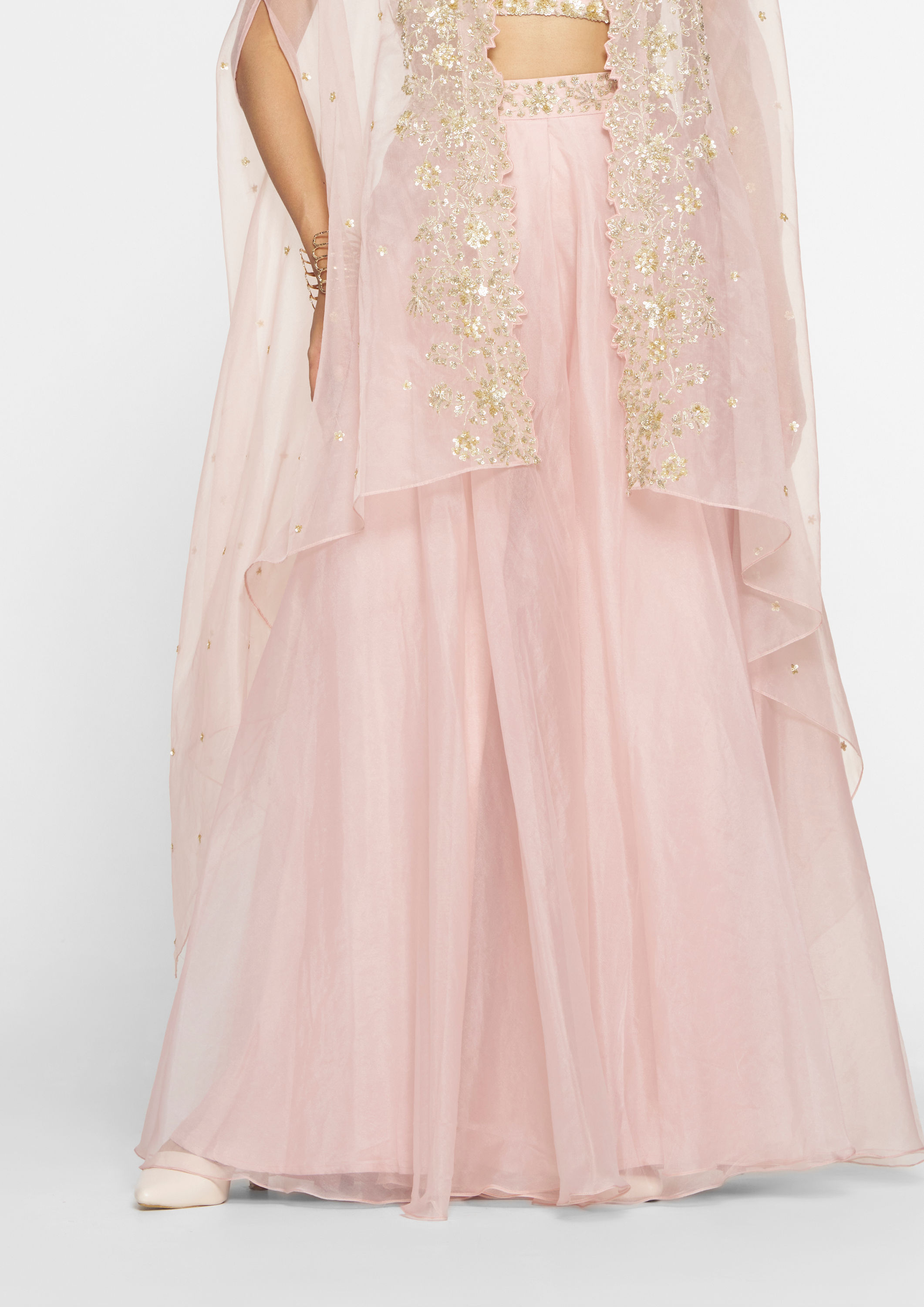 Twamev Women Pink Organza Magic Indo Western