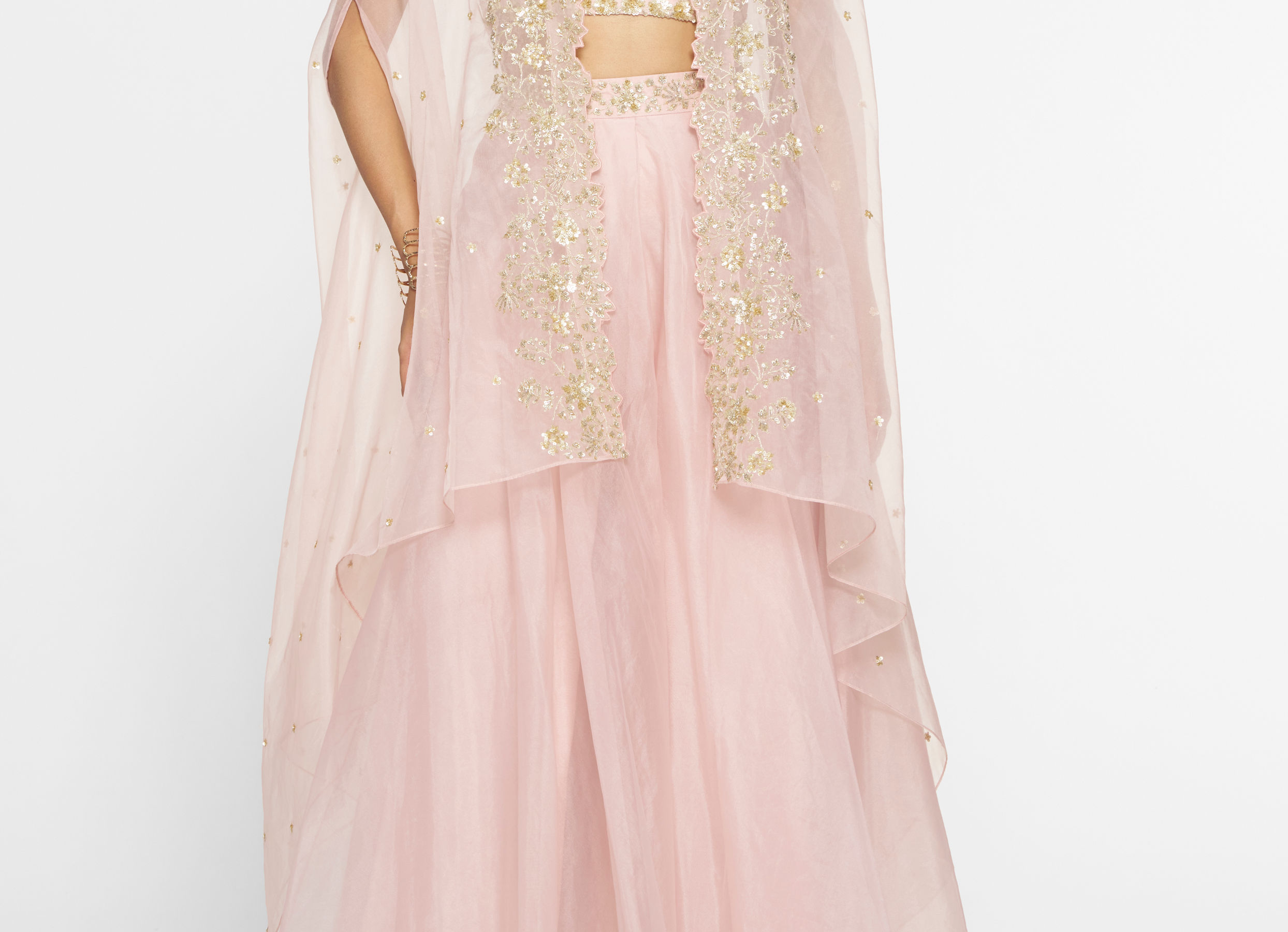 Twamev Women Pink Organza Magic Indo Western