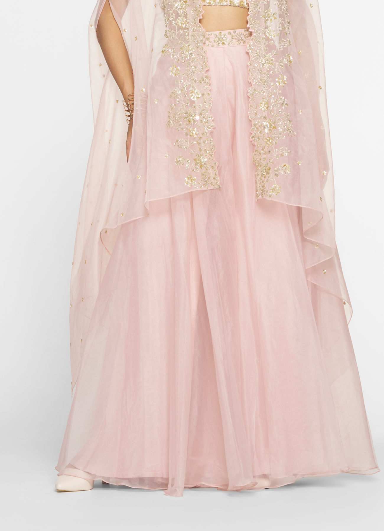 Twamev Women Pink Organza Magic Indo Western