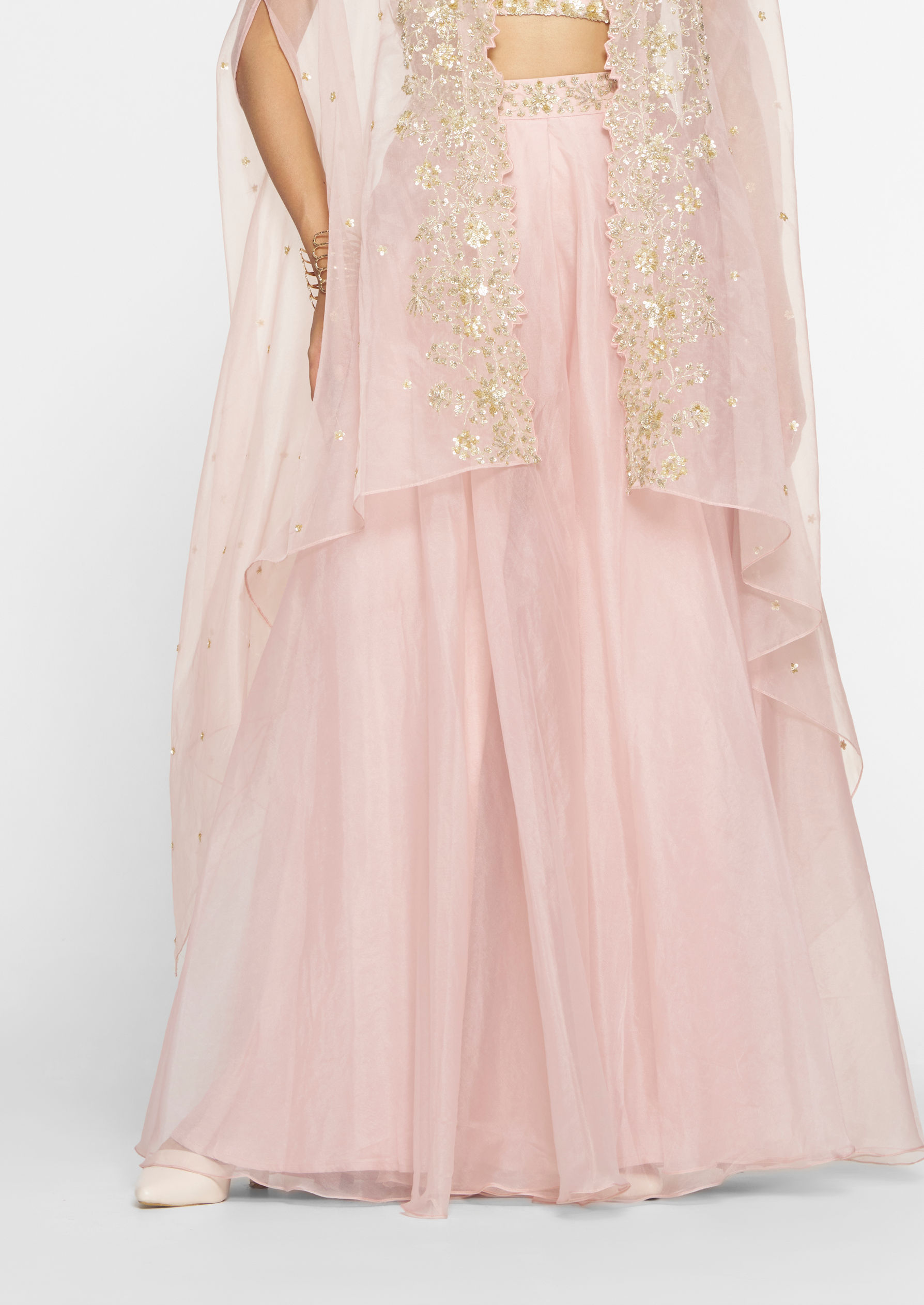 Twamev Women Pink Organza Magic Indo Western